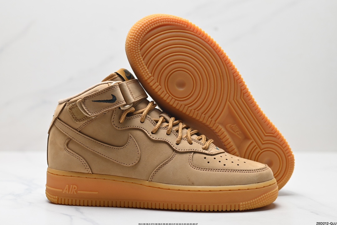 NK Air Force 1 ‘07 Mid”Wheat/Flax“空军一号经典中帮百搭休闲运动板鞋 小麦黄棕18款 715889-200