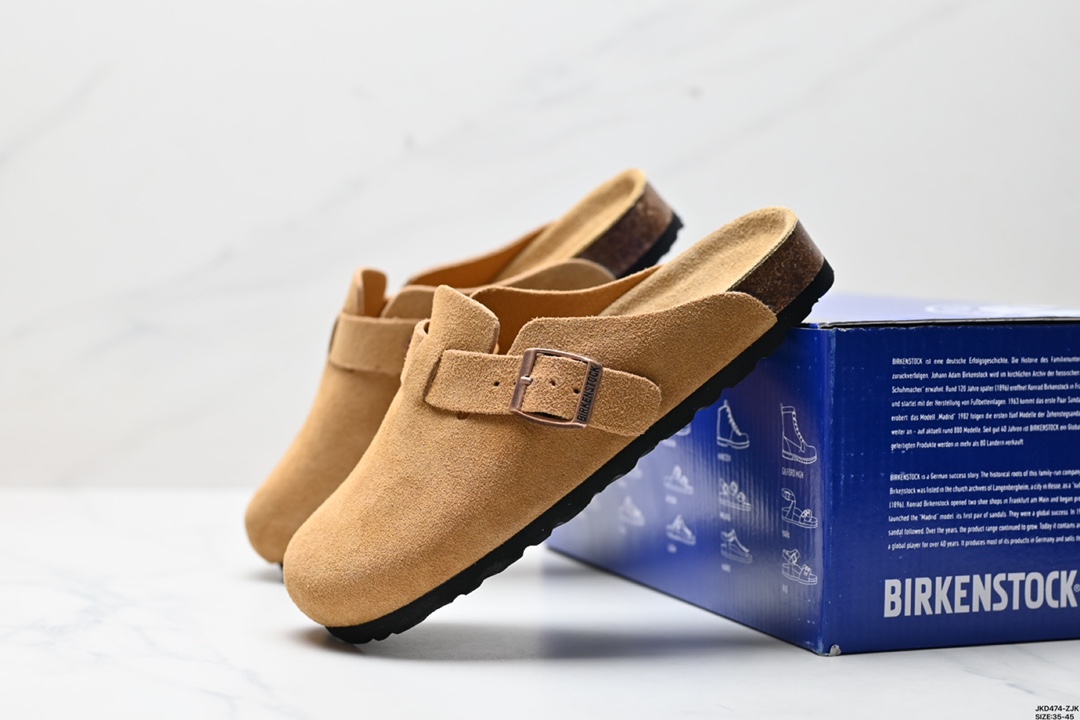 勃肯Birkenstock Boston Suede Shearling 波士顿系列士低帮包头露跟休闲鞋“反绒羚羊棕加绒” 0560773