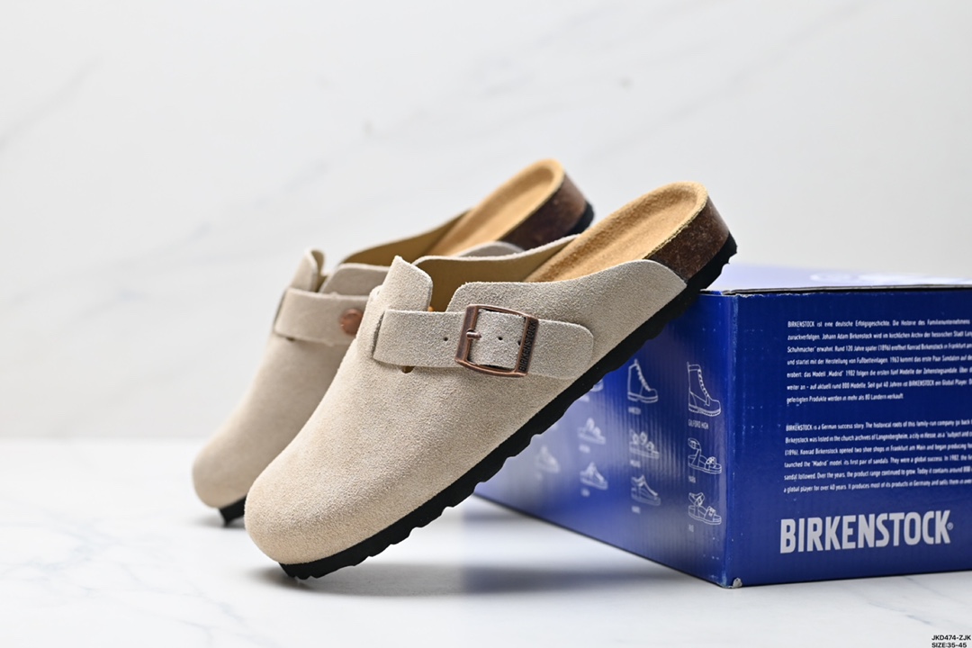 勃肯Birkenstock Boston Suede Shearling 波士顿系列士低帮包头露跟休闲鞋“反绒羚羊棕加绒” 0560773