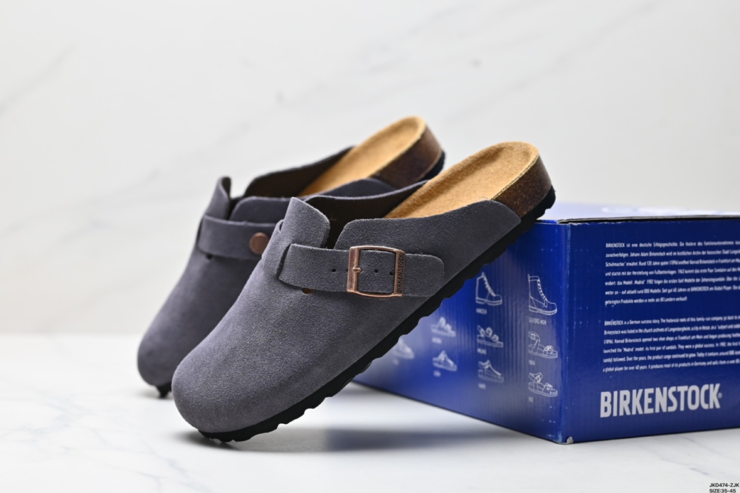 勃肯Birkenstock Boston Suede Shearling 波士顿系列士低帮包头露跟休闲鞋“反绒羚羊棕加绒” 0560773