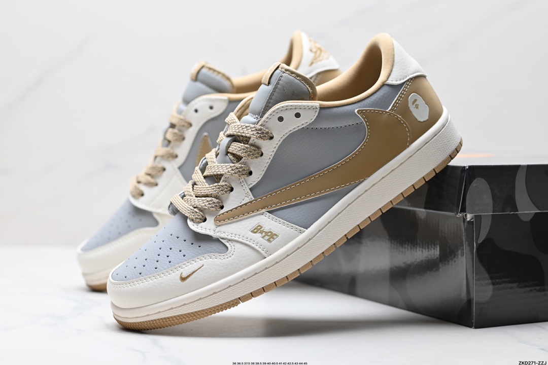 AJ1倒勾Travis Scott x Air Jordan 1 ” Reverse Mocha “ AJ1乔1 TS 闪电 联名倒钩 低帮文化篮球鞋  BB6511-623