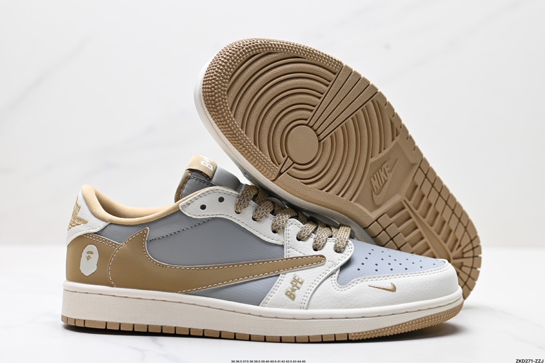AJ1倒勾Travis Scott x Air Jordan 1 ” Reverse Mocha “ AJ1乔1 TS 闪电 联名倒钩 低帮文化篮球鞋  BB6511-623