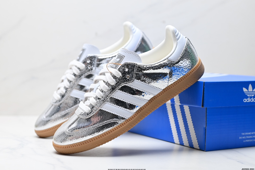 170 adidas阿迪达斯银色德训鞋女系带休闲运动鞋 JR0035