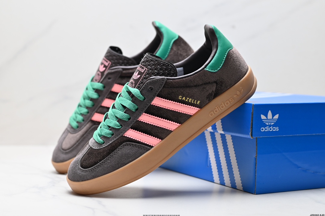adidas originals GAZELLE INDOOR 舒适百搭防滑耐磨 低帮 板鞋 女款棕粉绿  Jl2714