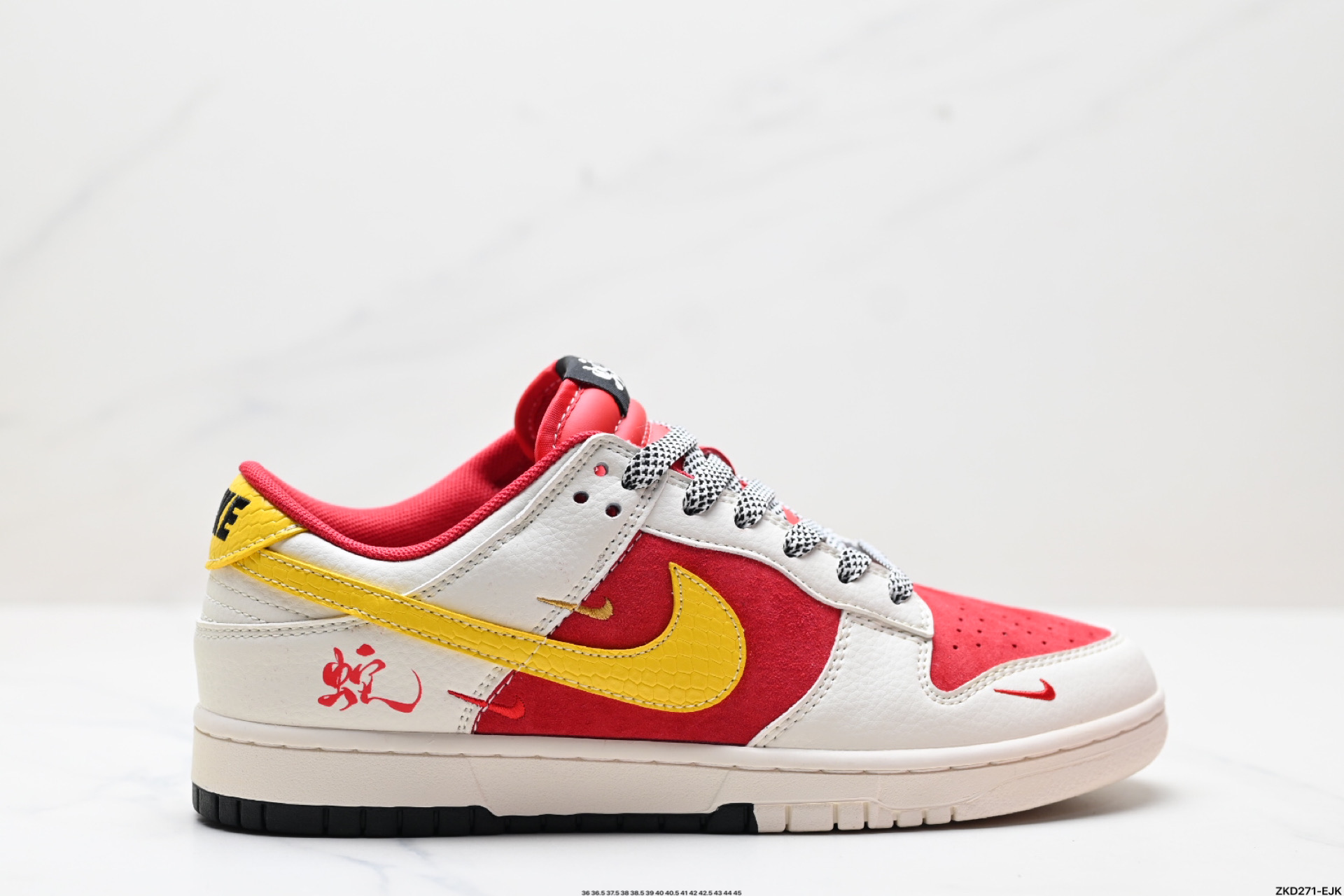 \n公司级NK Dunk Low Retro “DIY高端定制”\n低帮休闲运动板鞋\n原装头层材料 用料绝不含糊 独家版型蒸餾加工帶來的是更好的视觉和脚感体验 清洁度 电绣工艺 皮料切割干净无任何毛边 细节完美\n货号:SJ-0\n尺码: . .  .   .   .    \nID:ZKD-EJK