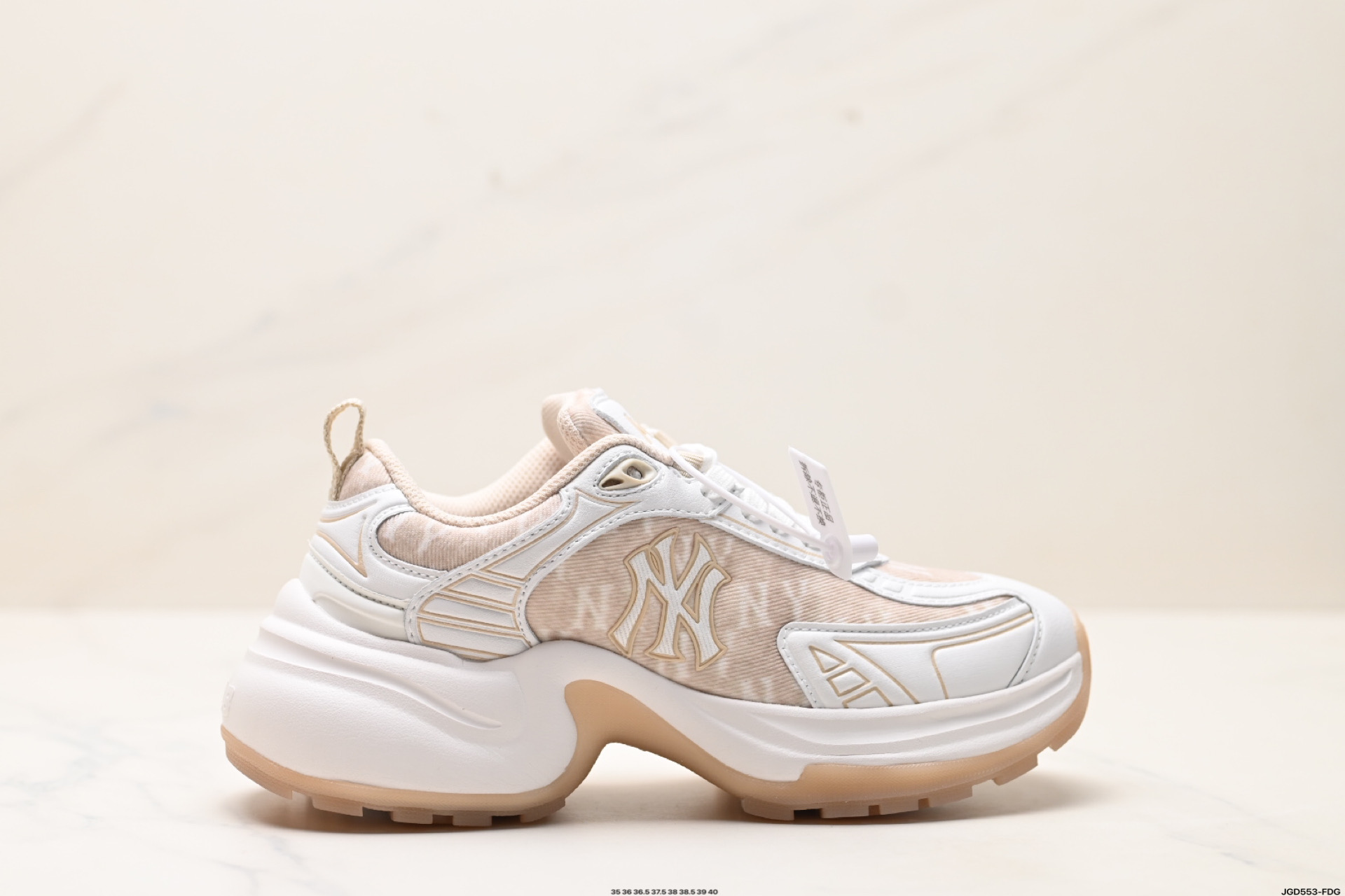 MLB鞋子女2025春夏新款网面NY小标拼色厚底时尚老爹鞋 3ASHWO65N