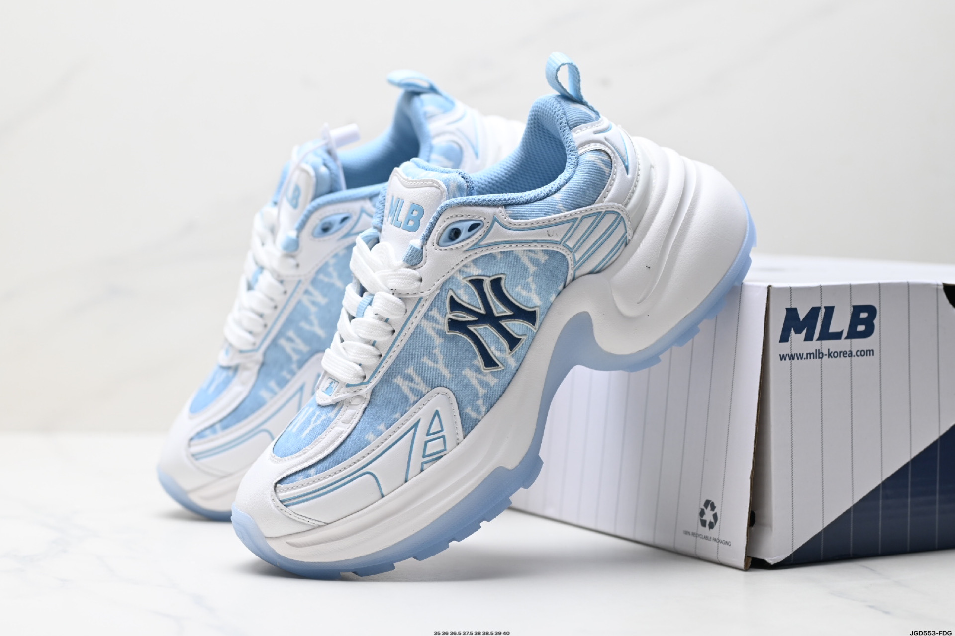 MLB鞋子女2025春夏新款网面NY小标拼色厚底时尚老爹鞋 3ASHWO65N