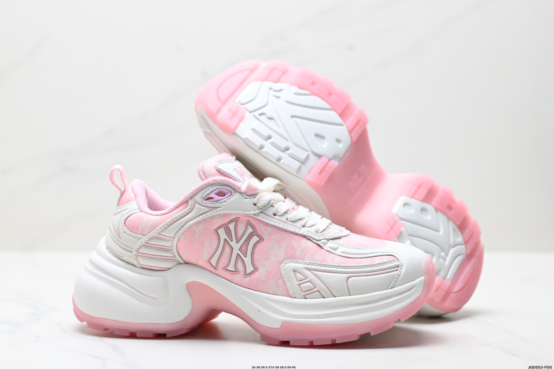 MLB鞋子女2025春夏新款网面NY小标拼色厚底时尚老爹鞋 3ASHWO65N