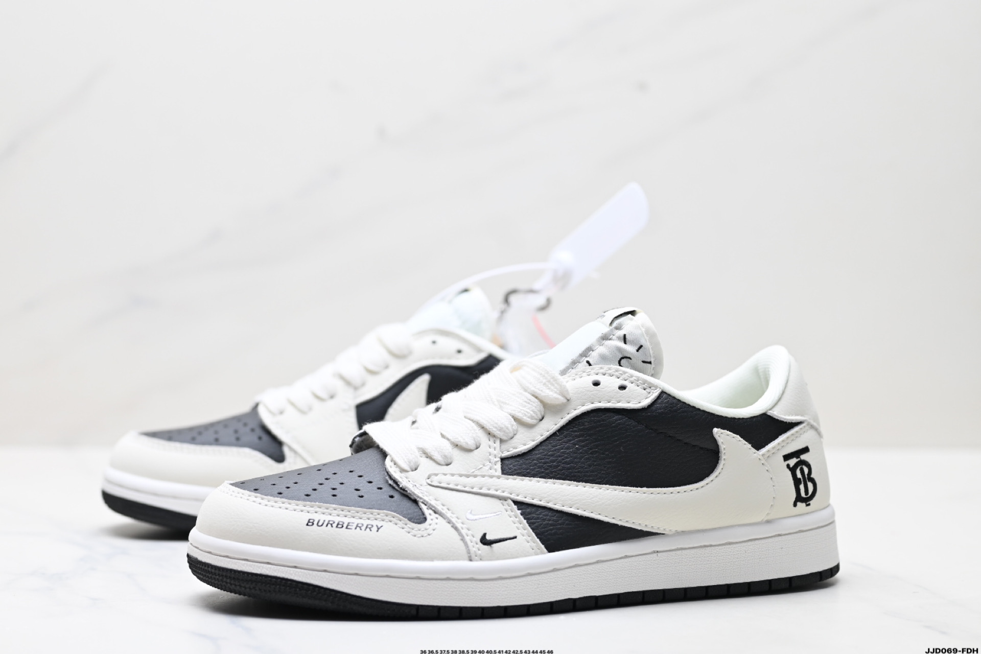 Burberry x Air Jordan 1 Low-Top Sneakers - Black & White Leather Shoes 5 i1746548310216 2121 0 3