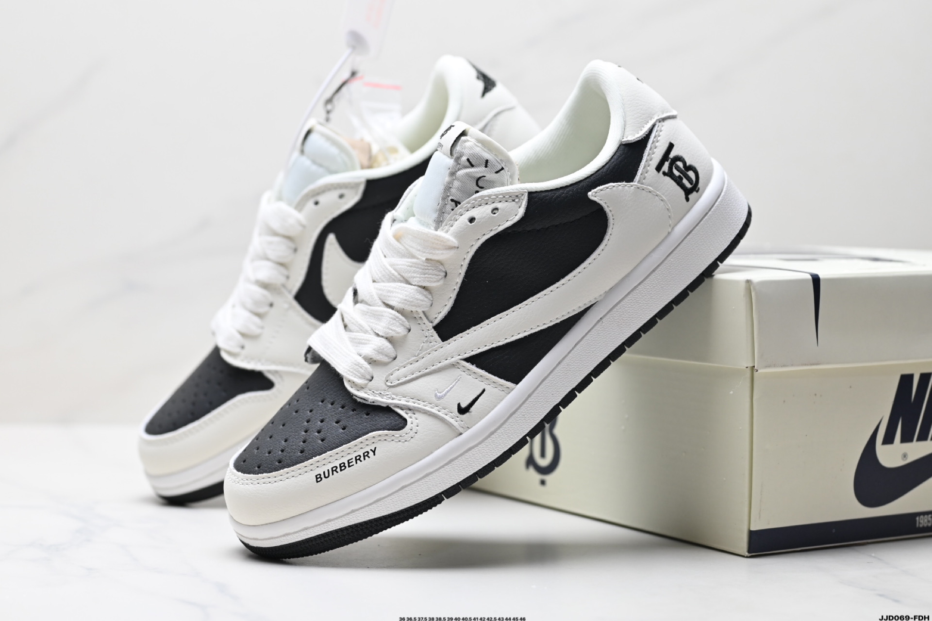 Burberry x Air Jordan 1 Low-Top Sneakers - Black & White Leather Shoes 9 i1746548311693 3776 0 7