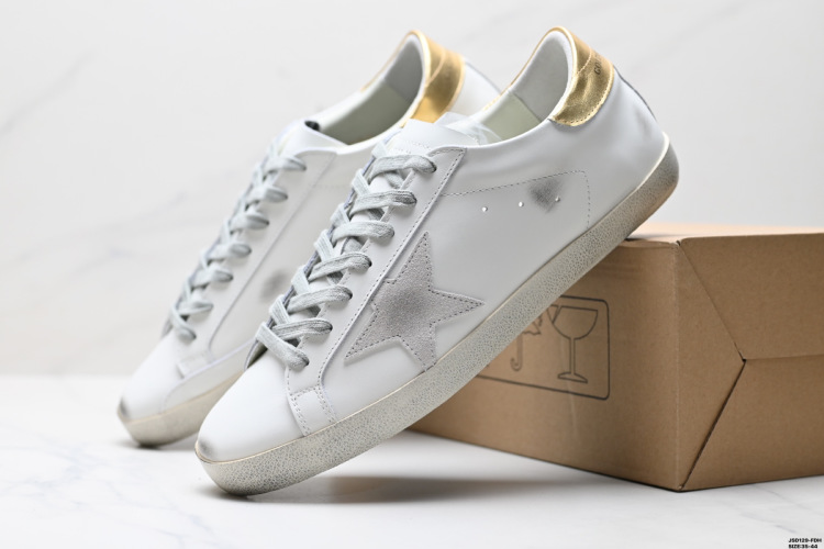 Golden Goose Super Star Sneakers - White Leather with Silver Star & Gold Heel 1 Golden Goose Super Star Sneakers – White Leather with Silver Star & Gold Heel