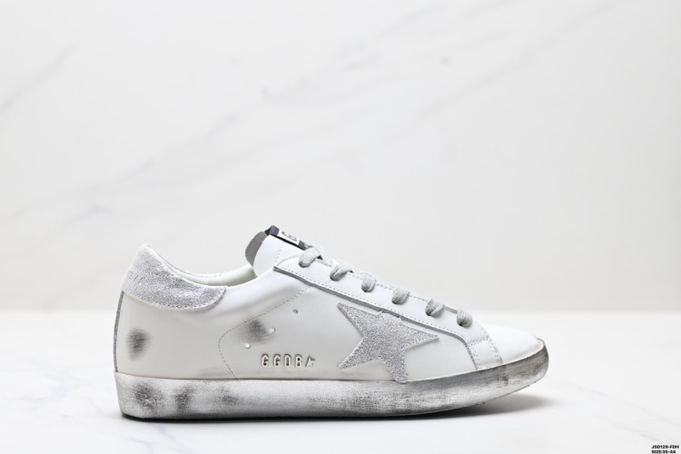 Golden Goose Super-Star White Leather Sneaker with Silver Glitter Star 1 Golden Goose Super-Star White Leather Sneaker with Silver Glitter Star