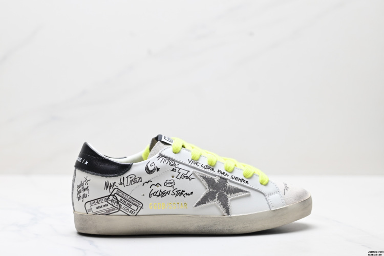 Golden Goose Super-Star Graffiti Sneakers - Distressed Leather, Neon Laces 1 Golden Goose Super-Star Graffiti Sneakers – Distressed Leather, Neon Laces