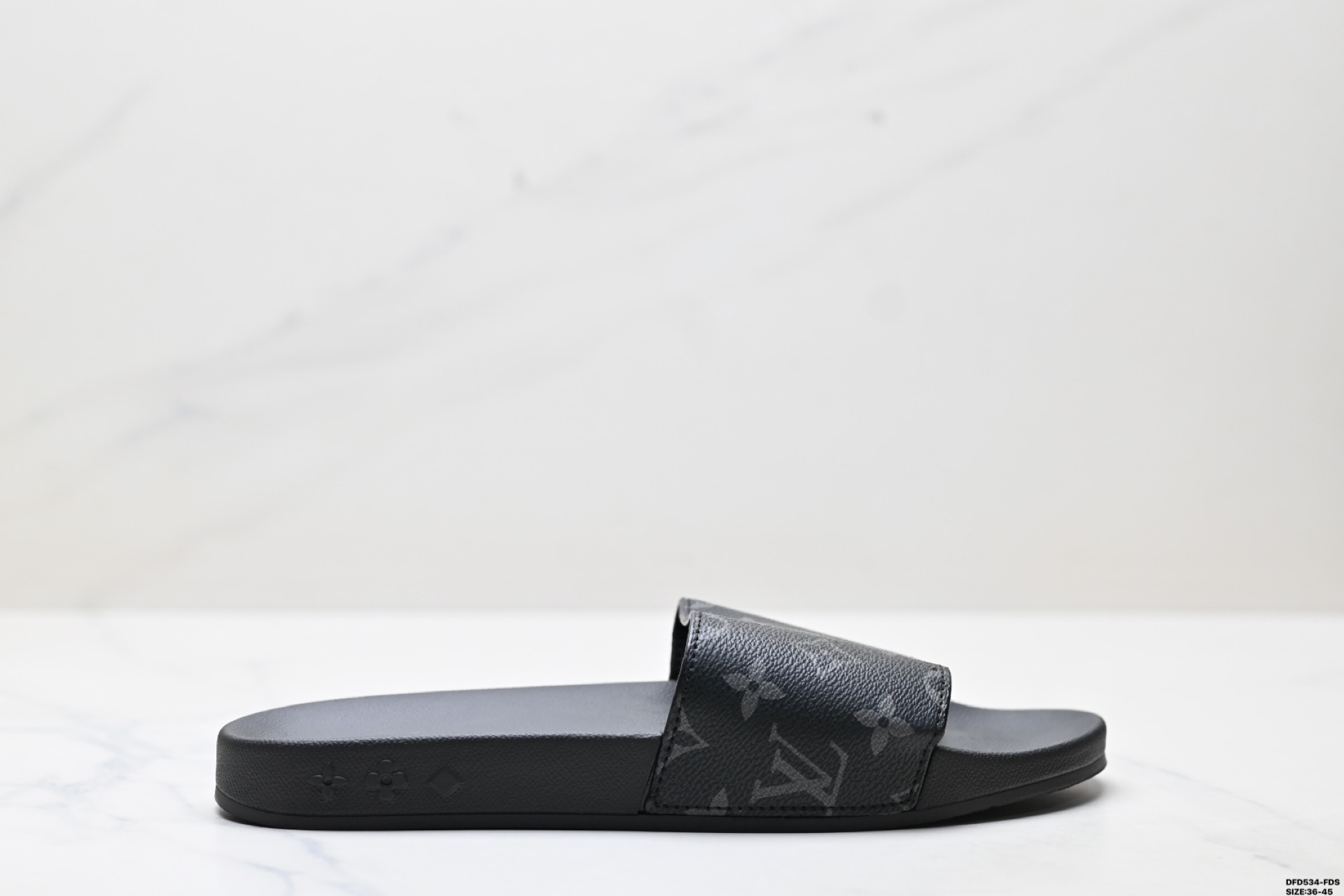 Louis Vuitton Monogram Embossed Rubber Slide Sandal For Men, Black, Size 36-45 2 i1746635520937 9077 0 0