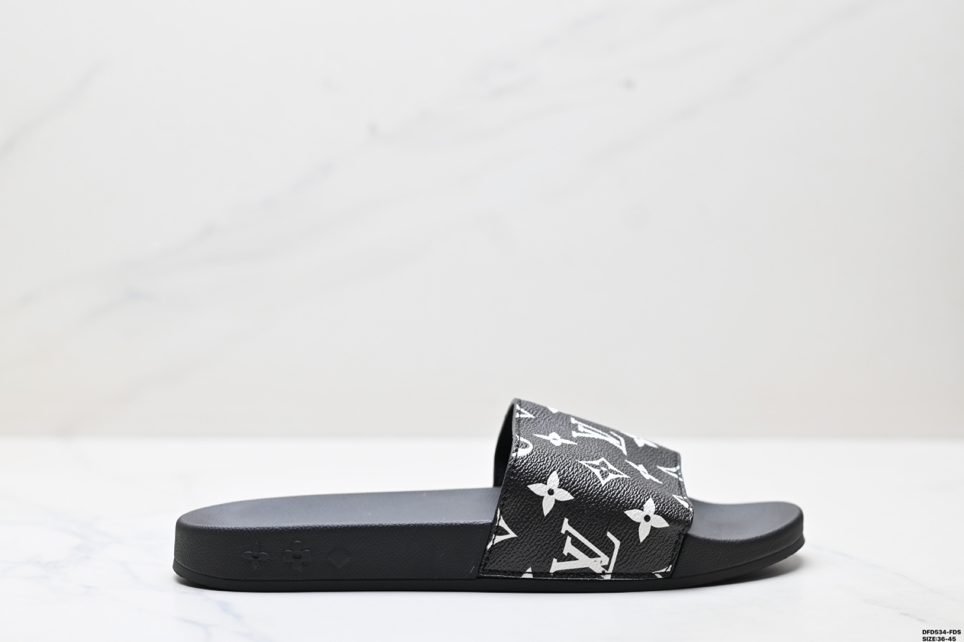 Louis Vuitton Monogram Embossed Rubber Slide Sandal For Men, Black, Size 36-45 5 i1746635603993 7503 0 0