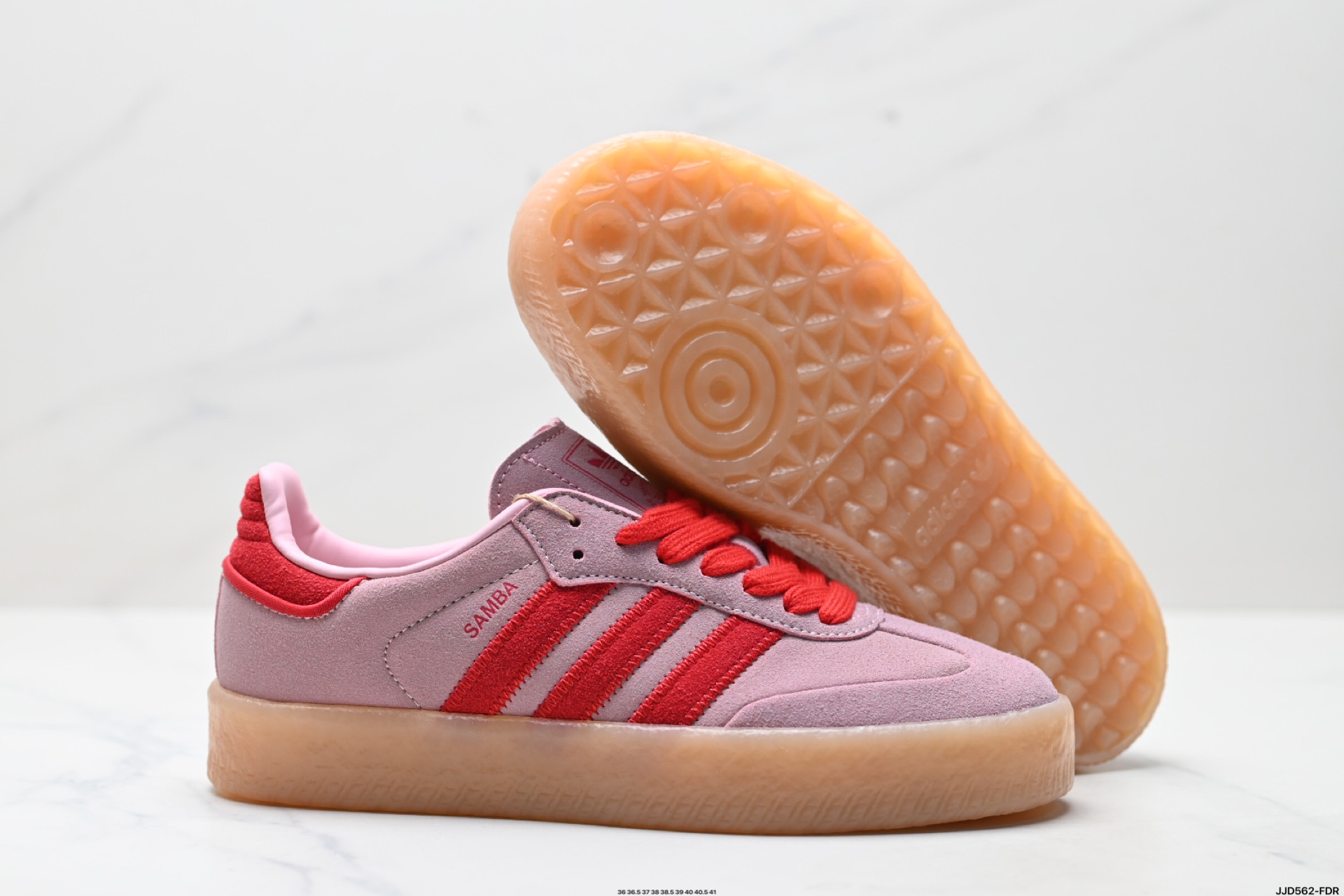 Adidas Originals Sambae: Pink Samba Sneakers with Red Accents 6 i1746725125869 6661 0 4