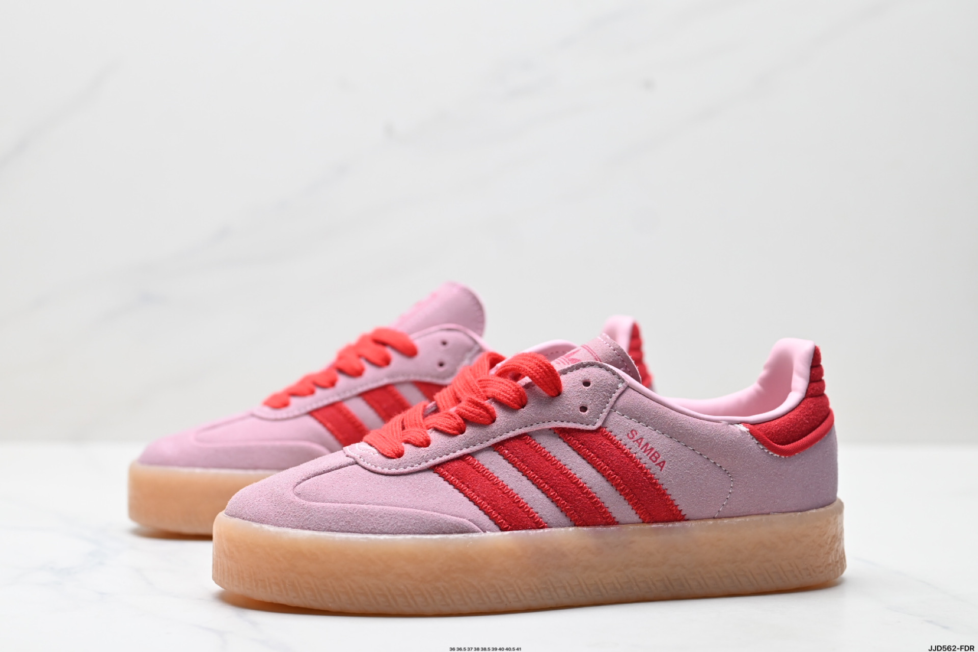 Adidas Originals Sambae: Pink Samba Sneakers with Red Accents 5 i1746725125870 7224 0 3