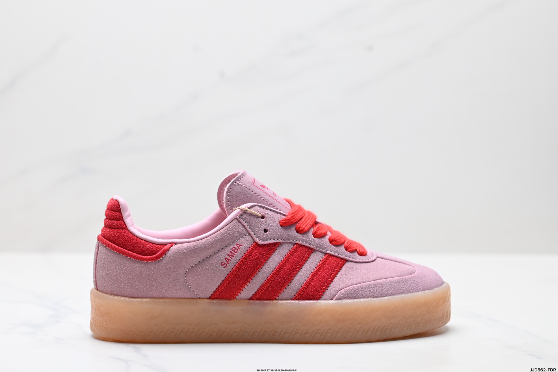 Adidas Originals Sambae: Pink Samba Sneakers with Red Accents 2 i1746725126665 6858 0 0