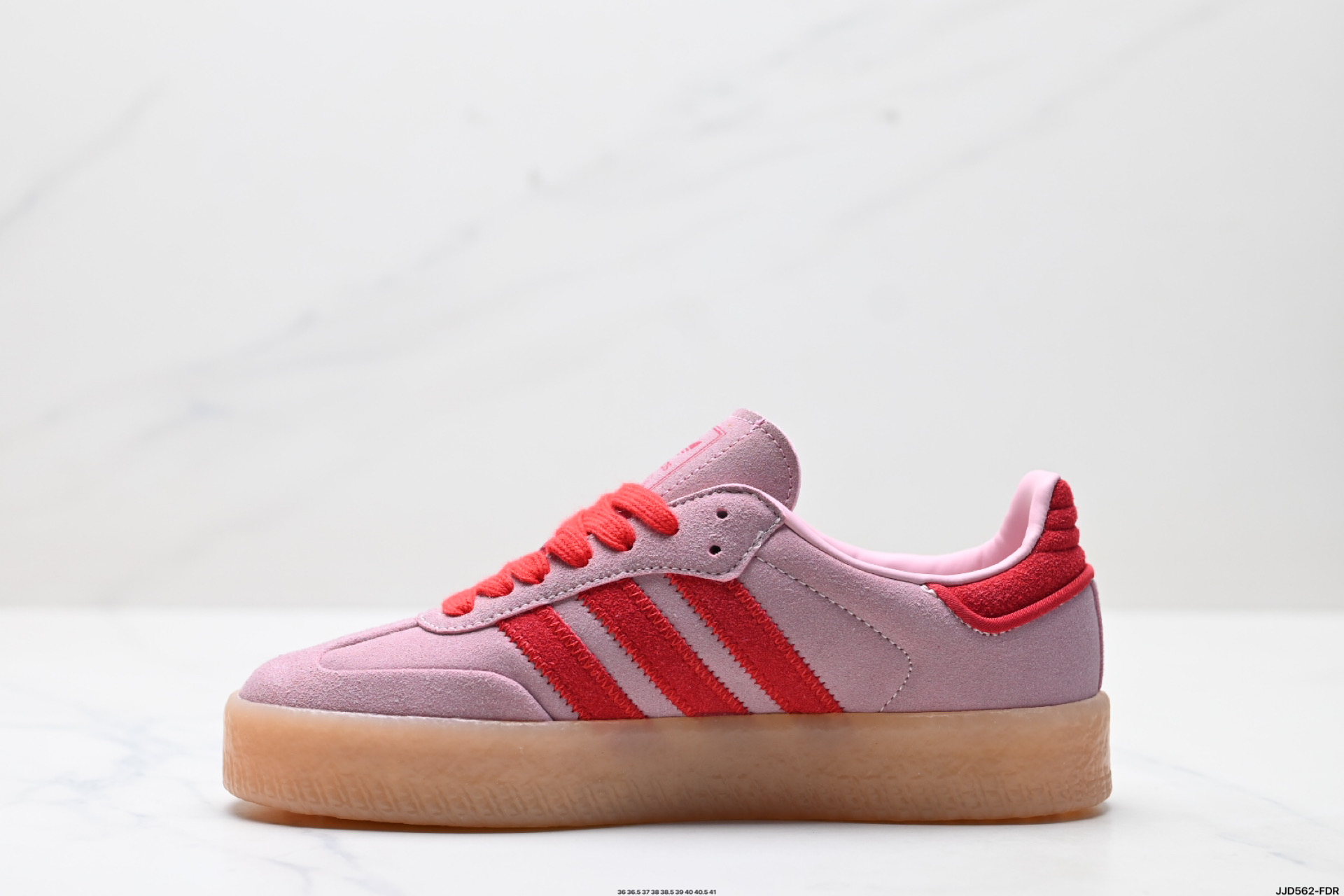 Adidas Originals Sambae: Pink Samba Sneakers with Red Accents 4 i1746725126666 8176 0 2
