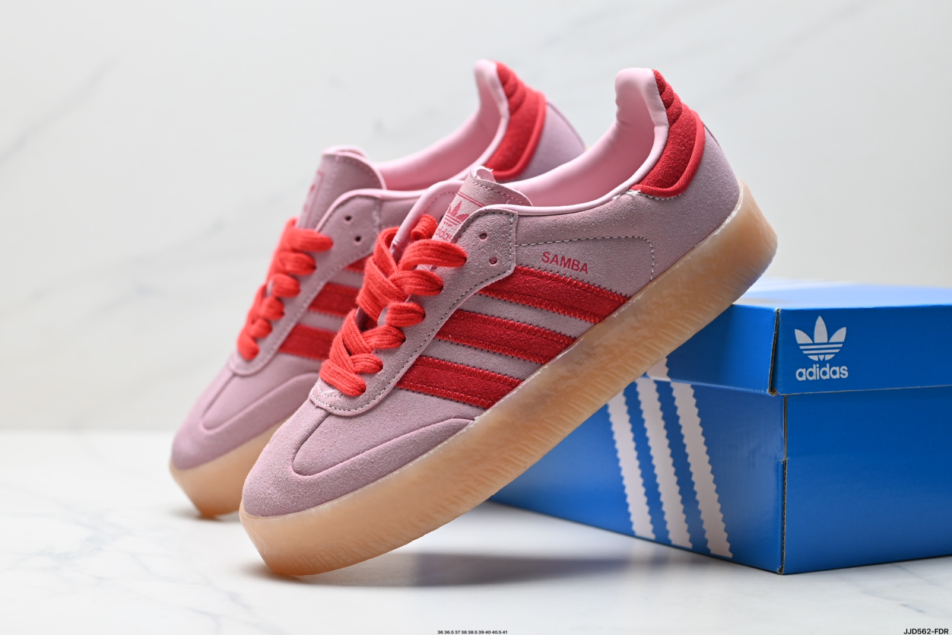 Adidas Originals Sambae: Pink Samba Sneakers with Red Accents 9 i1746725126667 3251 0 7