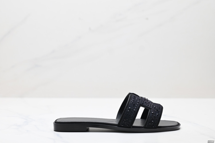 Hermes Women's Black Oran Sandal: Leather Sole, Comfortable Flat Slides 1 Hermes Women’s Black Oran Sandal: Leather Sole, Comfortable Flat Slides