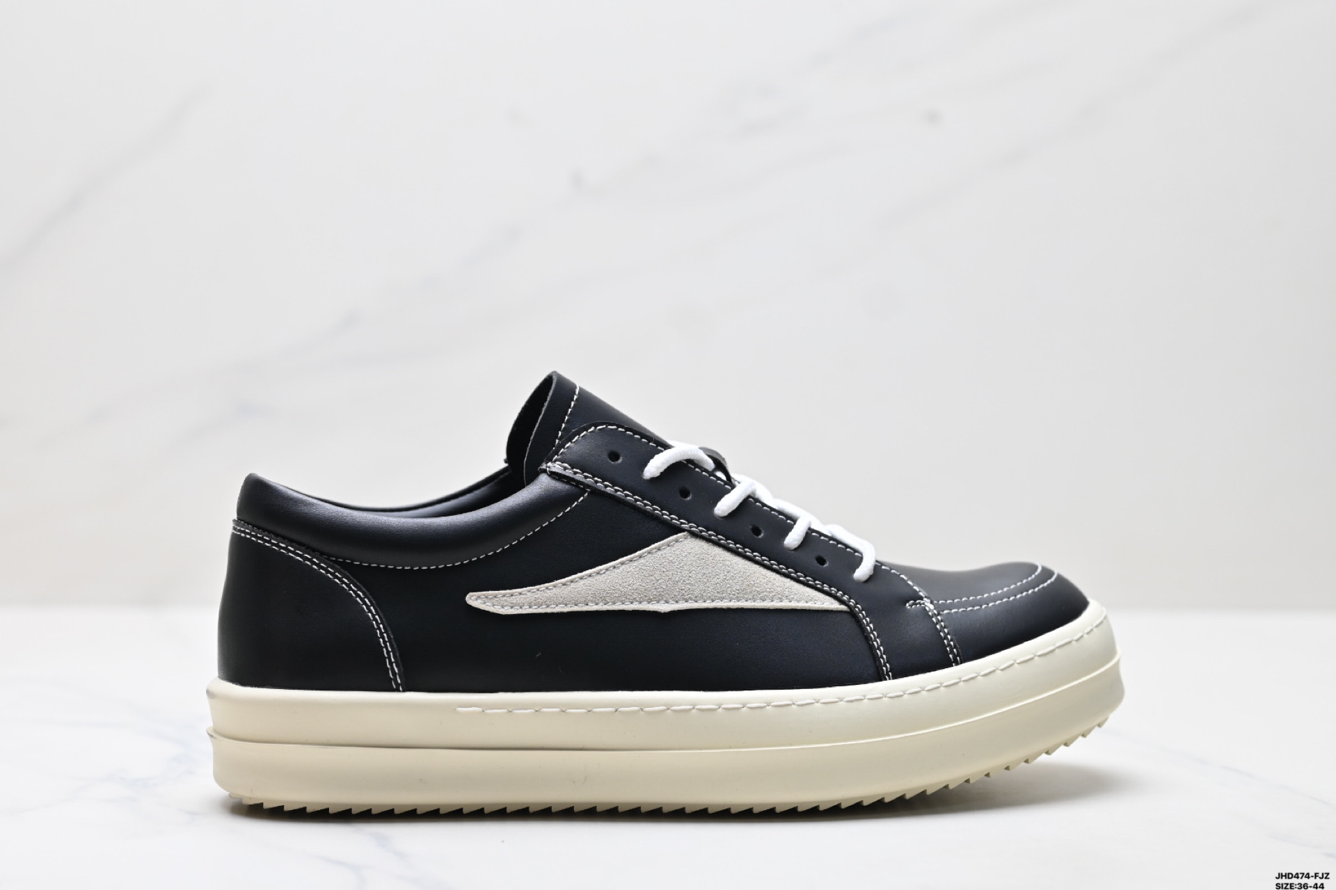 RICK OWENS Hollywood Leather Low-Top Sneakers - Round Toe Lace-Up 2 i1746981002347 9471 0 0