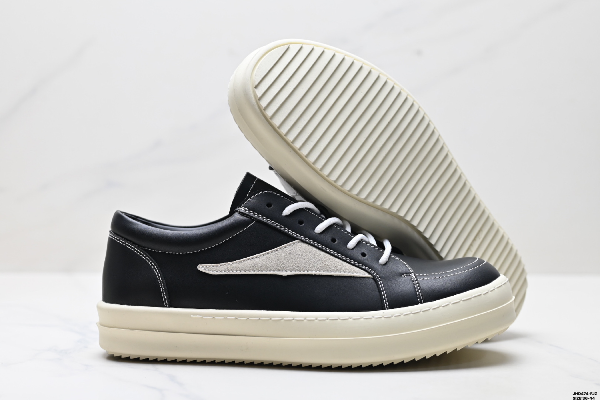 RICK OWENS Hollywood Leather Low-Top Sneakers - Round Toe Lace-Up 6 i1746981004216 6338 0 4