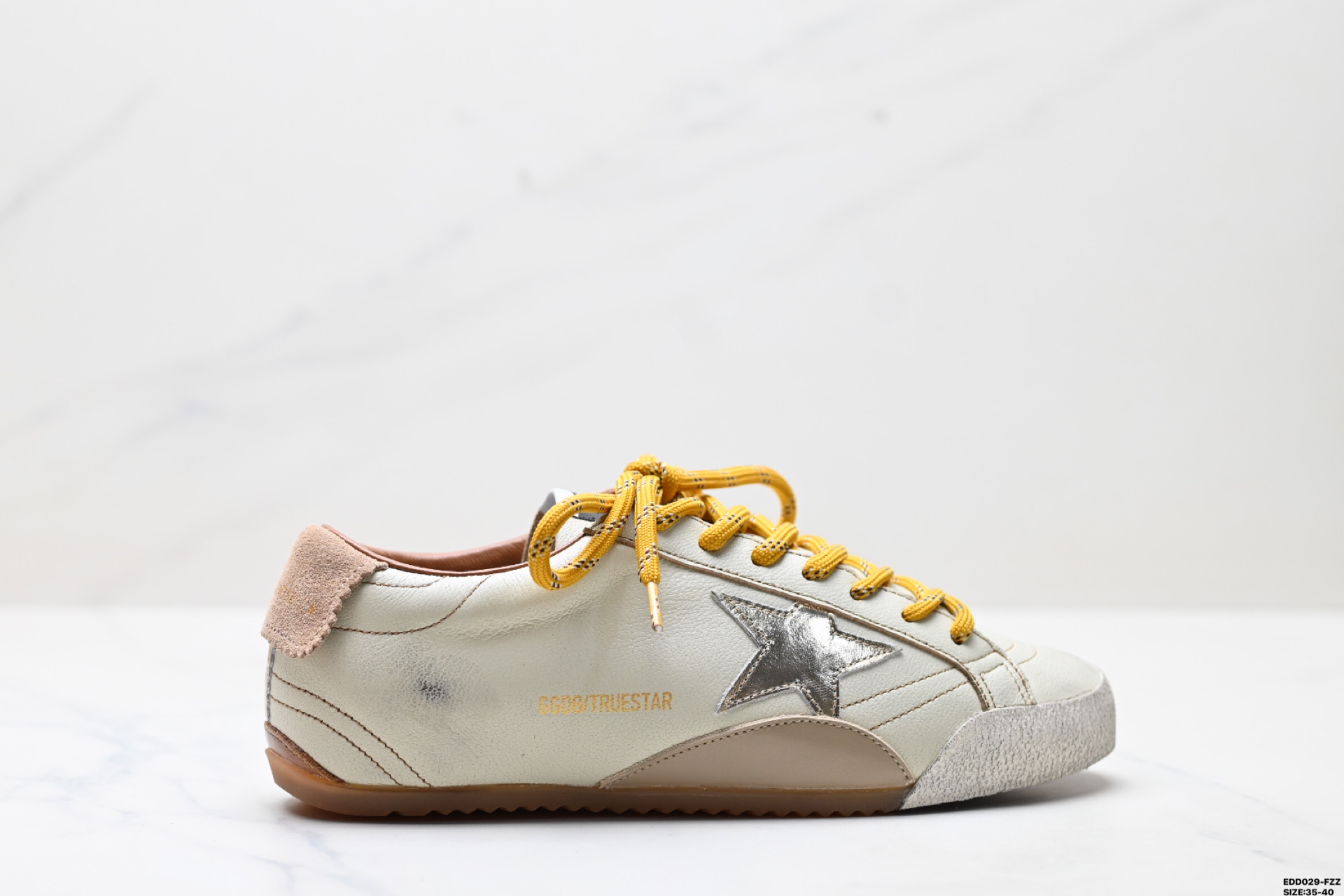 360 纯原Golden Goose True-Star 牛皮革羊皮革 圆头系带 低帮 平底休闲鞋 米色绒面革后跟