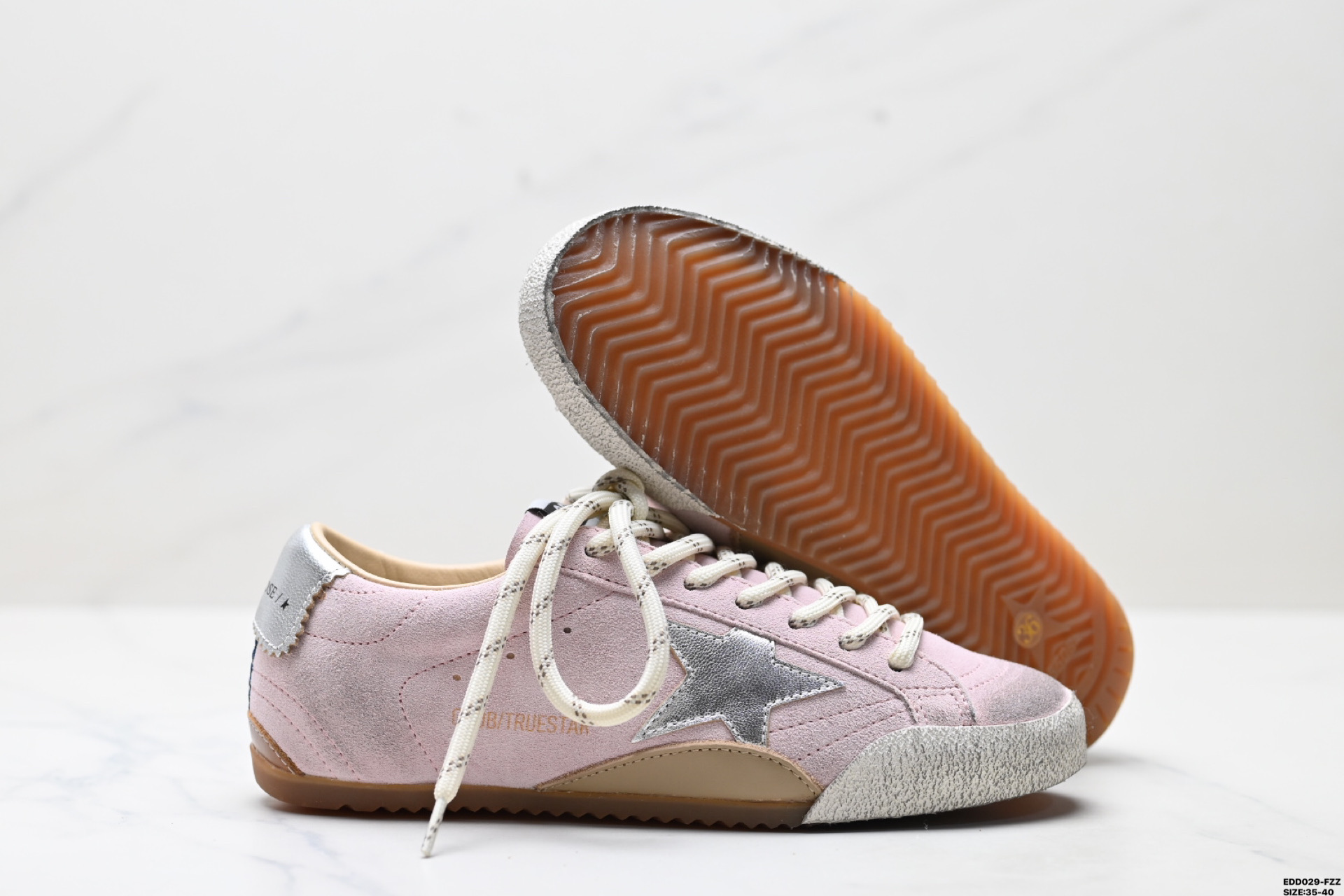 360 纯原Golden Goose True-Star 牛皮革羊皮革 圆头系带 低帮 平底休闲鞋 米色绒面革后跟