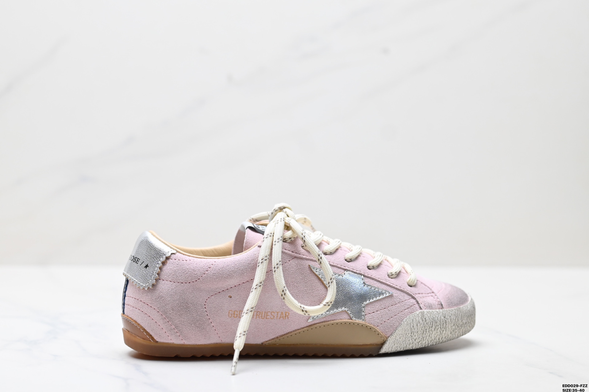 360 纯原Golden Goose True-Star 牛皮革羊皮革 圆头系带 低帮 平底休闲鞋 米色绒面革后跟