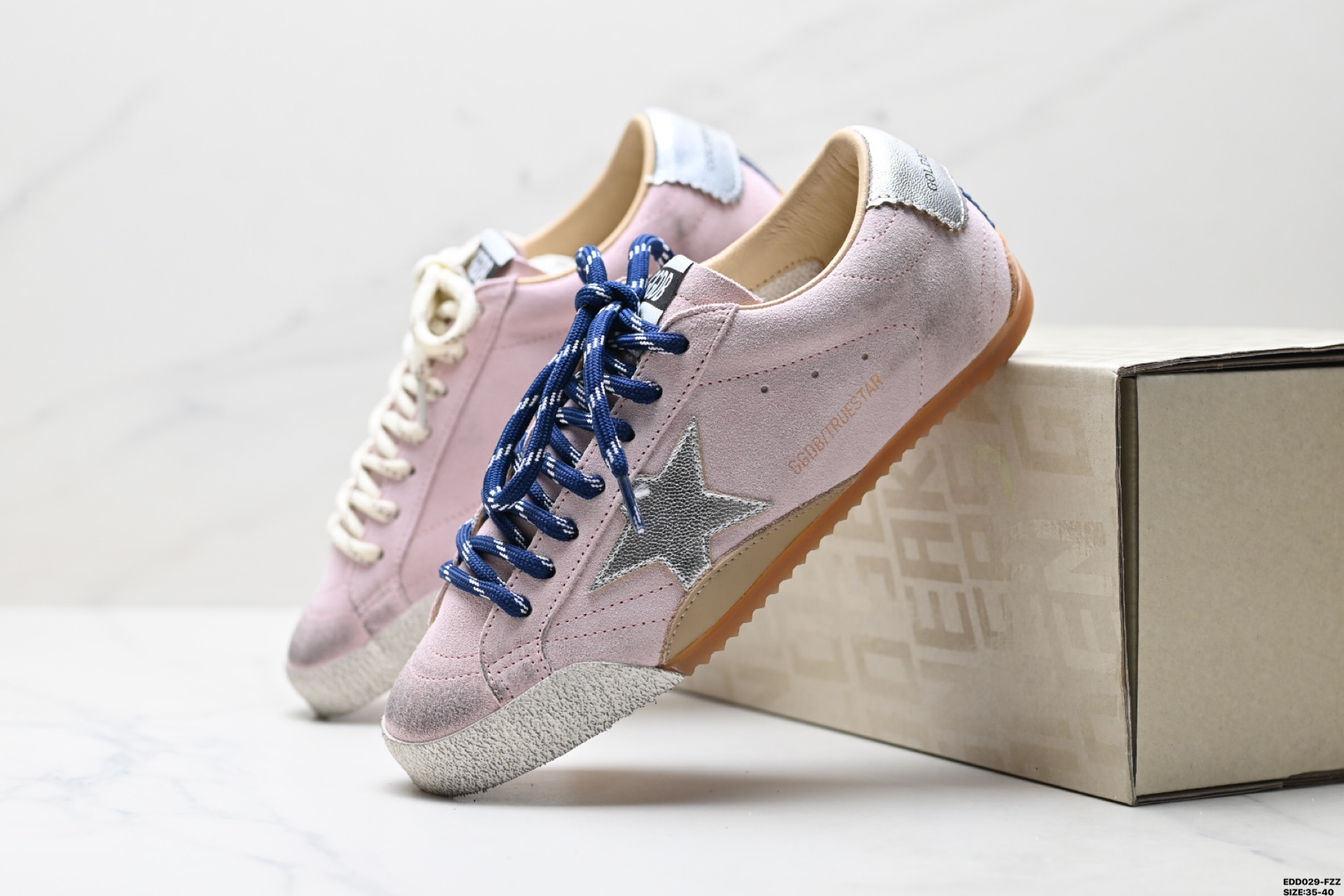 360 纯原Golden Goose True-Star 牛皮革羊皮革 圆头系带 低帮 平底休闲鞋 米色绒面革后跟