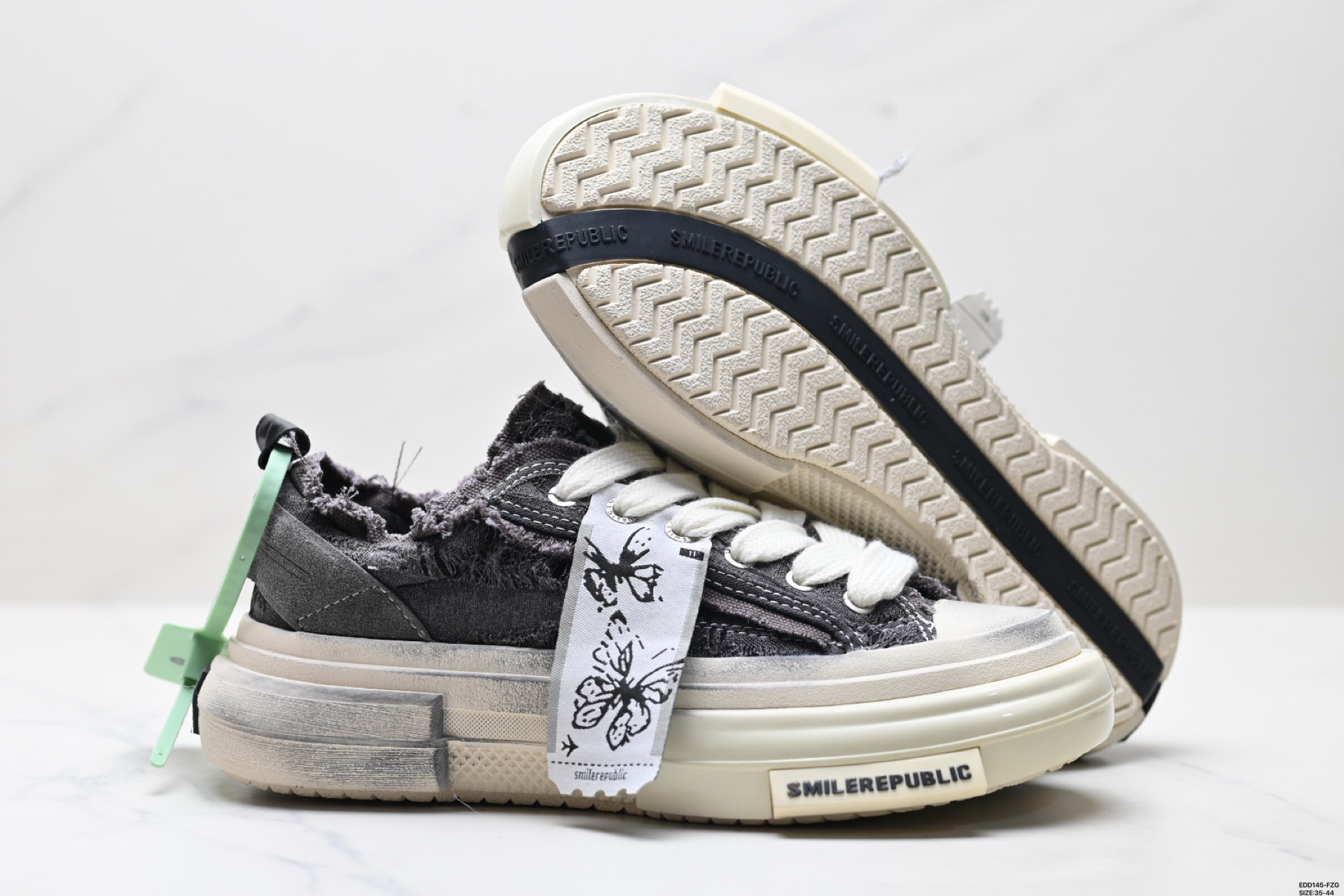 SMILEREPUBLIC STREAMER BULE TWEED飘带 小香风 开口笑 增高防滑 低帮 帆布鞋