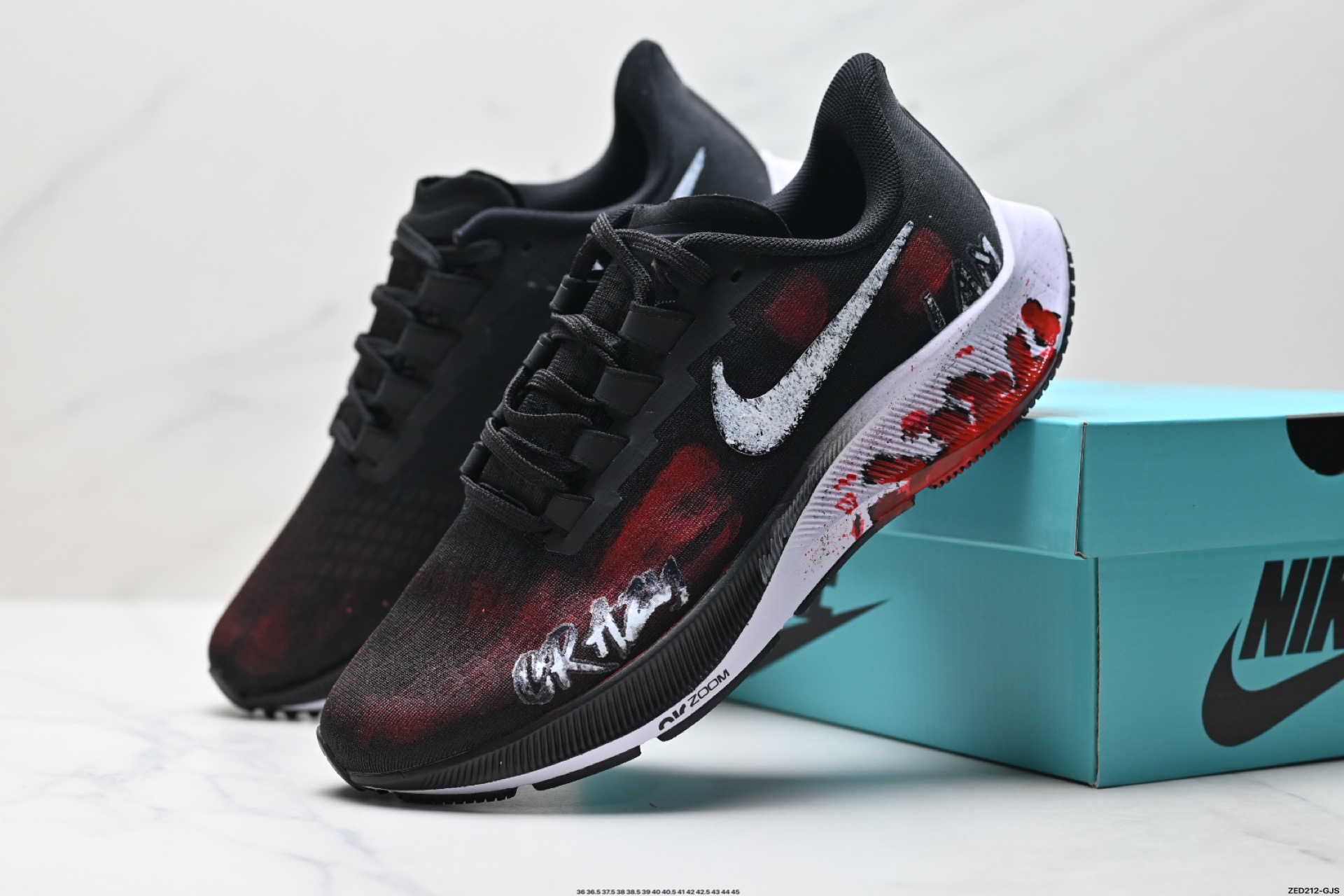 定制球鞋NIKE AIR ZOOM PEGASUS 42虐杀原形 手绘潮流 简约 百搭防滑耐磨 低帮跑步鞋 BQ9647-022