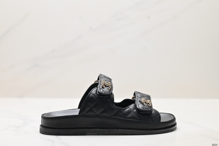 Chanel Leather Flat Sandals, Open Toe, Black Lambskin, Size 35-40 1 Chanel Leather Flat Sandals, Open Toe, Black Lambskin, Size 35-40