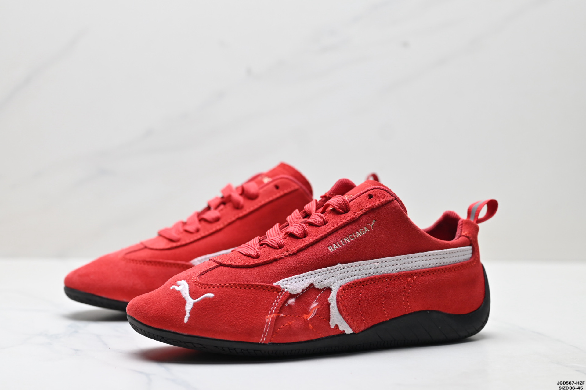 PUMA 彪马 x Balenciaga巴黎世家 Speedcat 系列 薄底鞋 牛皮绒面革 圆头做旧磨损 低帮 生活休闲鞋  406519-03