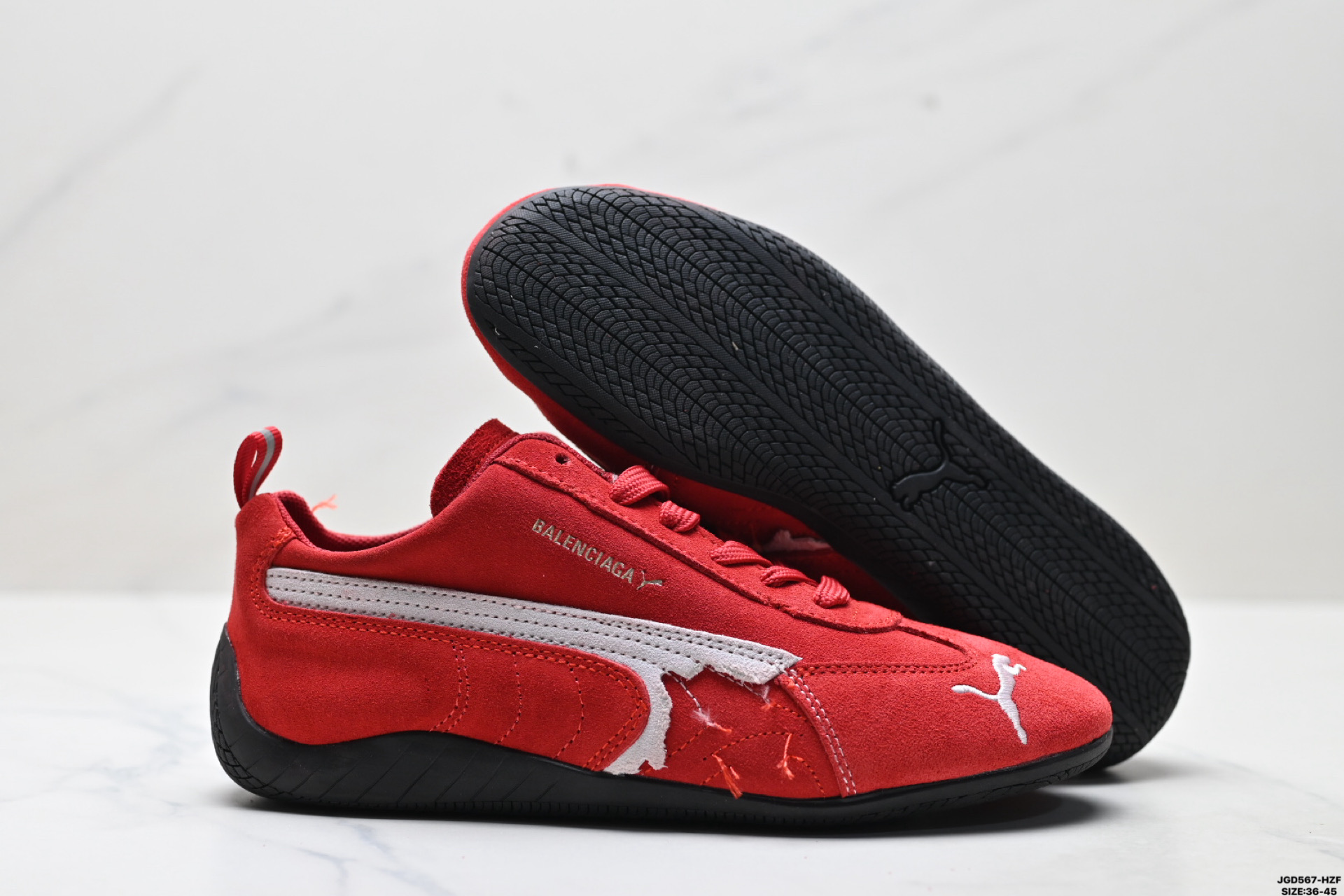 PUMA 彪马 x Balenciaga巴黎世家 Speedcat 系列 薄底鞋 牛皮绒面革 圆头做旧磨损 低帮 生活休闲鞋  406519-03