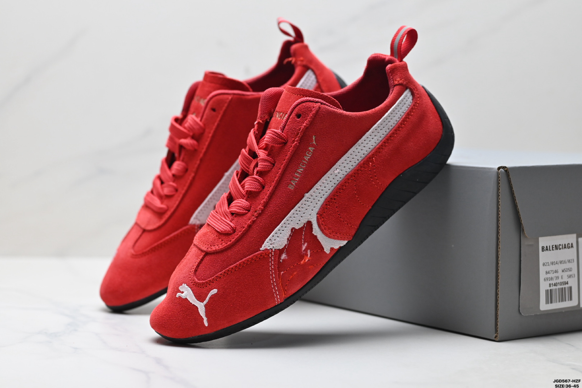 PUMA 彪马 x Balenciaga巴黎世家 Speedcat 系列 薄底鞋 牛皮绒面革 圆头做旧磨损 低帮 生活休闲鞋  406519-03