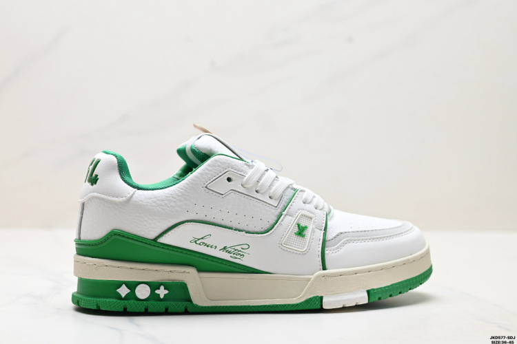 Louis Vuitton Trainer Sneaker Low White Green Leather Casual Shoes 1 Louis Vuitton Trainer Sneaker Low White Green Leather Casual Shoes