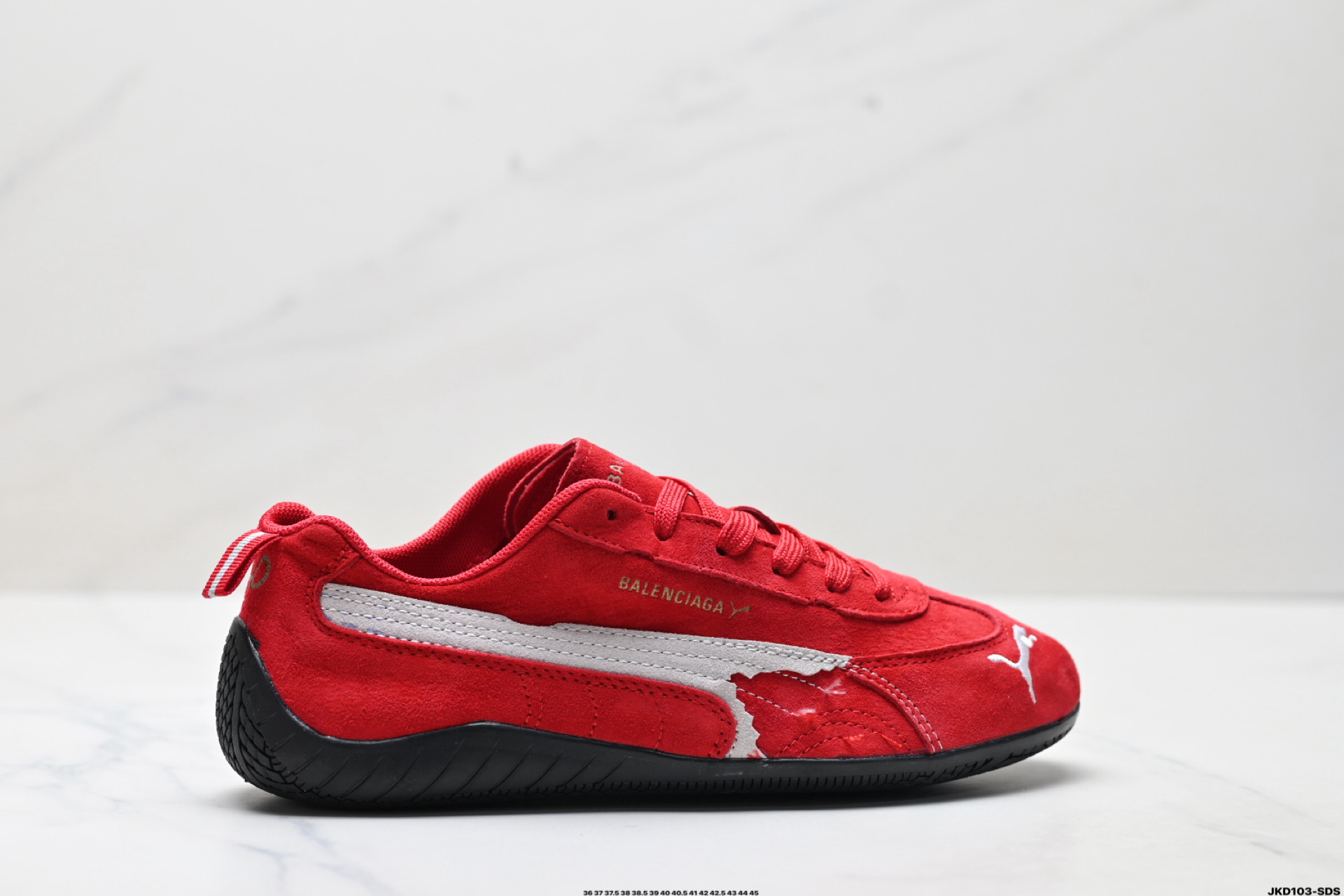 170 PUMA 彪马 x Balenciaga巴黎世家 Speedcat 系列 薄底鞋 牛皮绒面革 圆头做旧磨损 低帮 生活休闲鞋  406519-03