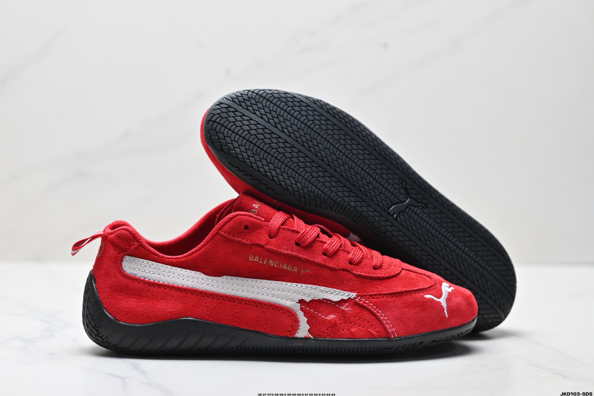 170 PUMA 彪马 x Balenciaga巴黎世家 Speedcat 系列 薄底鞋 牛皮绒面革 圆头做旧磨损 低帮 生活休闲鞋  406519-03