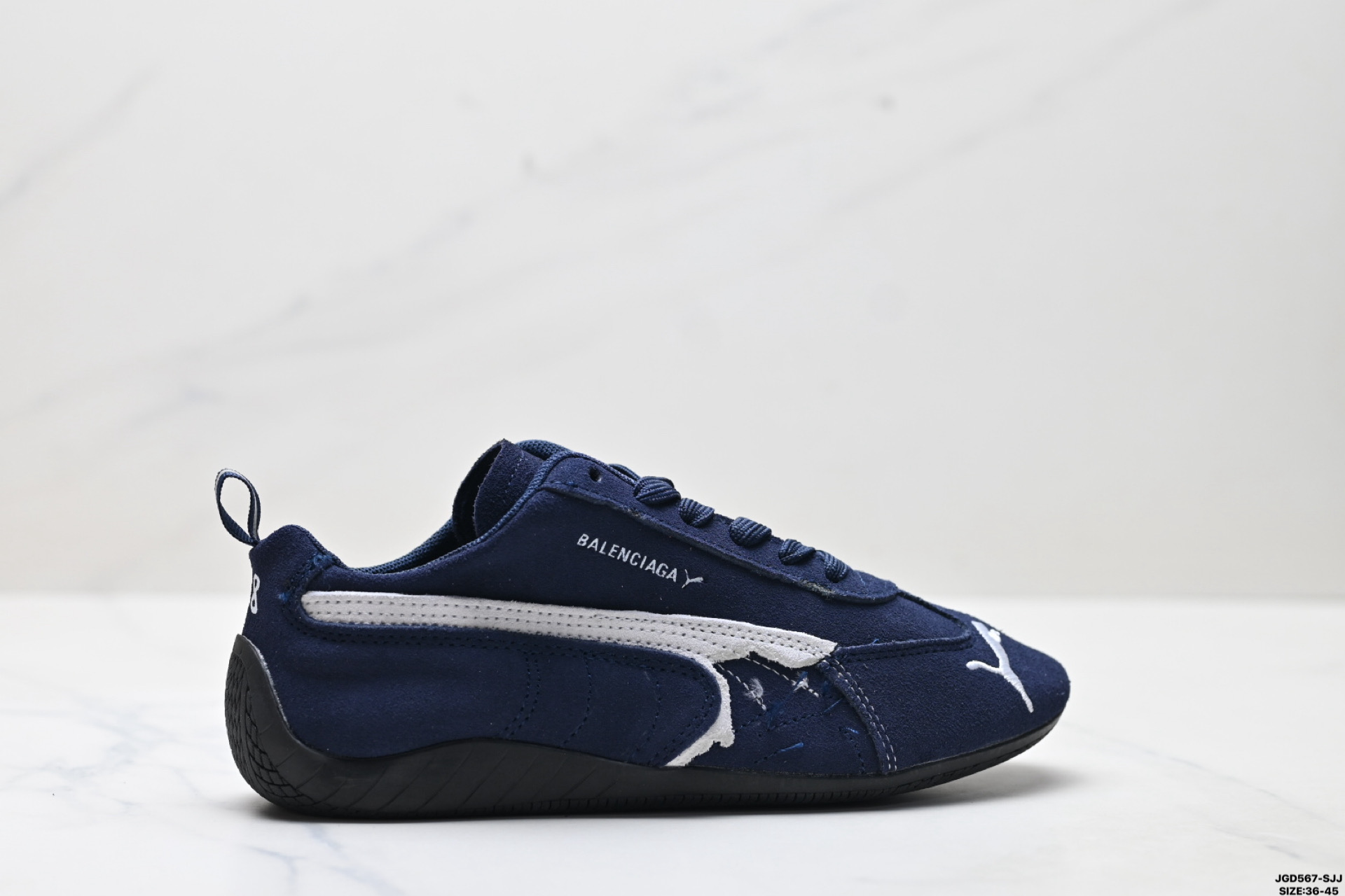 190 PUMA 彪马 x Balenciaga巴黎世家 Speedcat 系列 薄底鞋 牛皮绒面革 圆头做旧磨损 低帮 生活休闲鞋  406519-04
