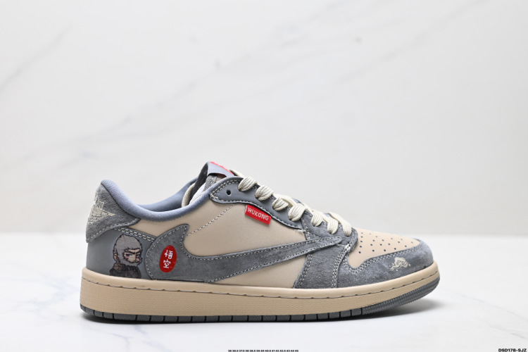 Nike Air Jordan 1 x Travis Scott 'DIY' Low Top Sneakers - Limited Edition 1 Nike Air Jordan 1 x Travis Scott DIY Low Top Basketball Shoes