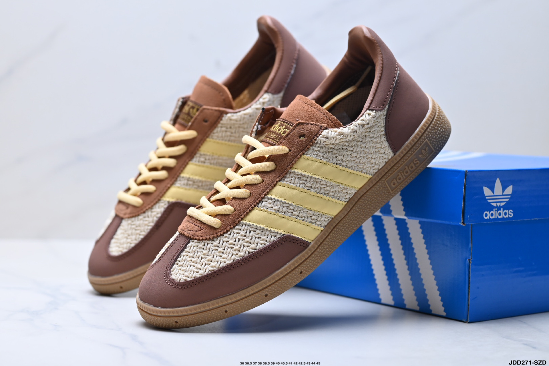 adidas阿迪达斯三叶草夏男女HANDBALL 编织T头运动休闲鞋 麂皮鞋面拼接皮质三条纹 JQ8411