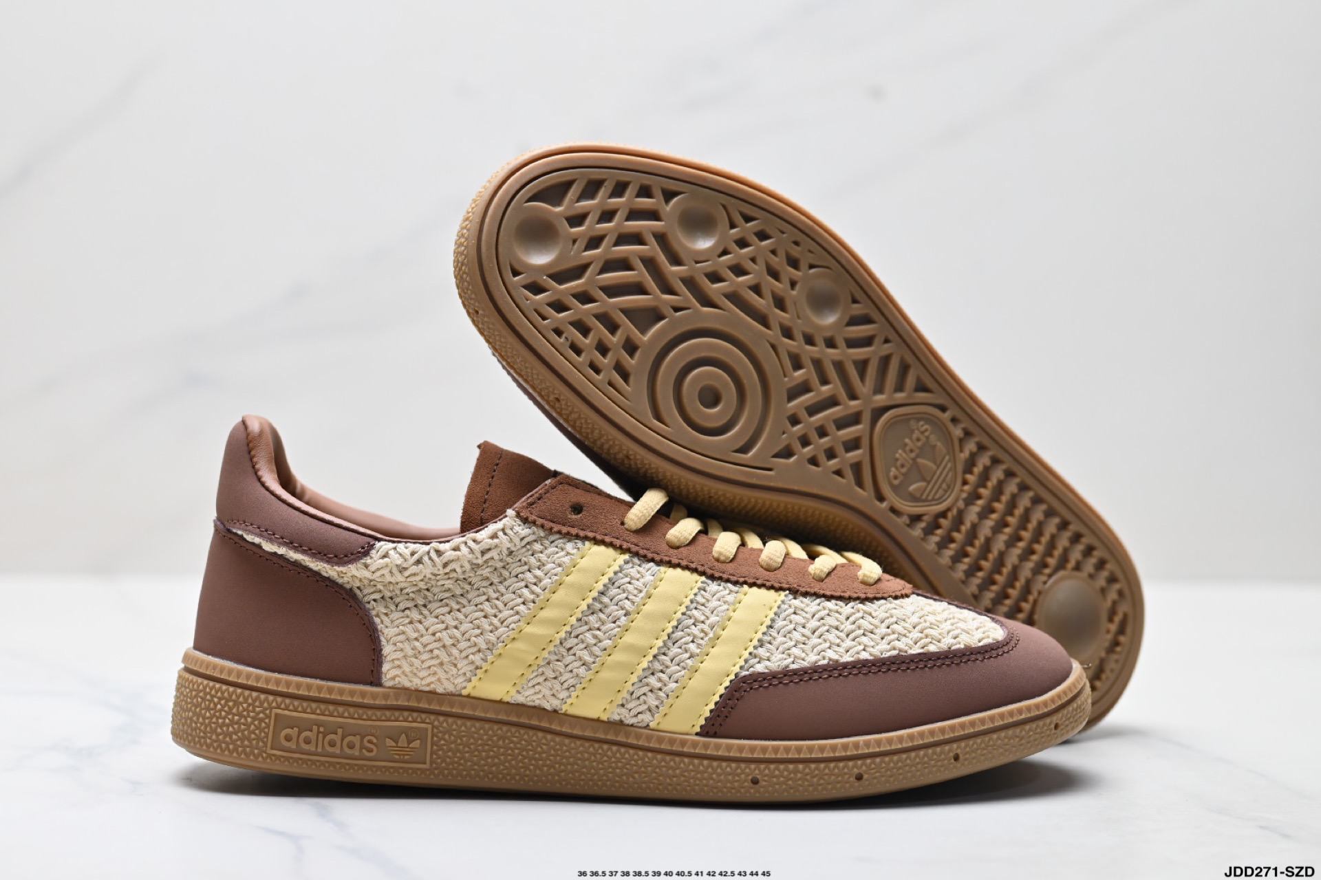 adidas阿迪达斯三叶草夏男女HANDBALL 编织T头运动休闲鞋 麂皮鞋面拼接皮质三条纹 JQ8411