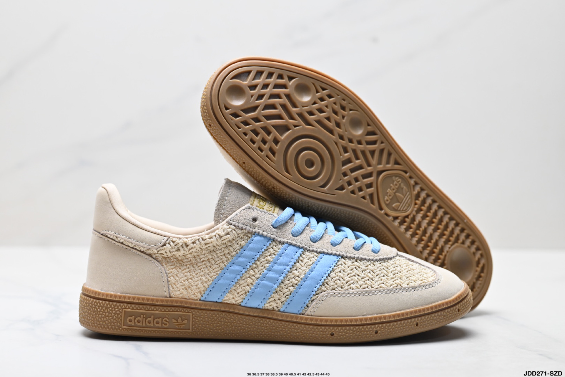 adidas阿迪达斯三叶草夏男女HANDBALL 编织T头运动休闲鞋 麂皮鞋面拼接皮质三条纹 JQ8411