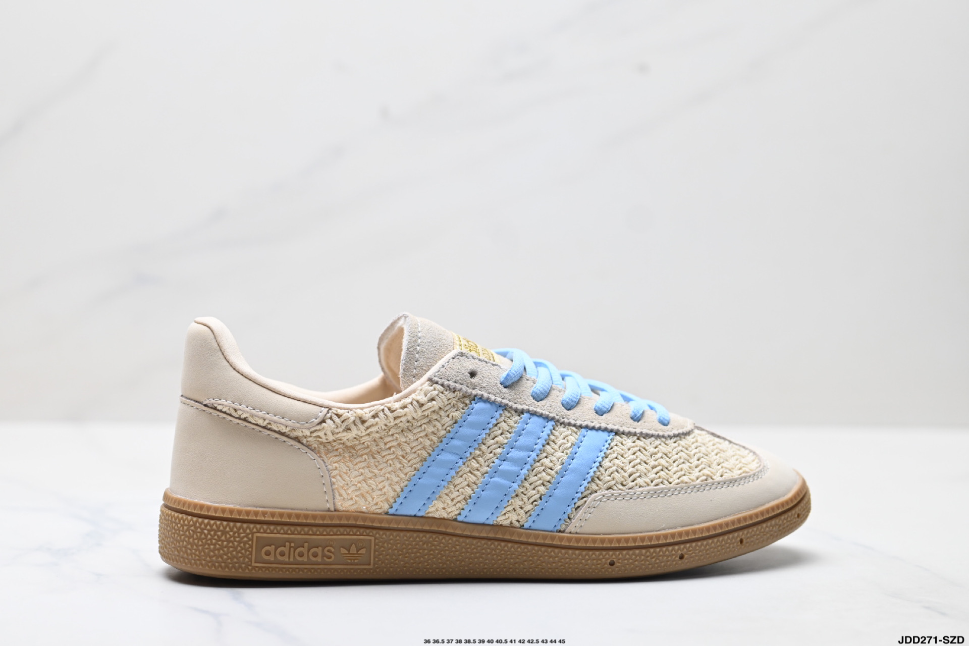adidas阿迪达斯三叶草夏男女HANDBALL 编织T头运动休闲鞋 麂皮鞋面拼接皮质三条纹 JQ8411