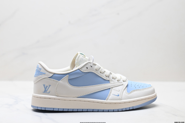 Nike Air Jordan 1 x Travis Scott DIY Low Top Sneakers - Light Blue/White 1 Nike Air Jordan 1 x Travis Scott DIY Low Top Sneakers – Light Blue/White