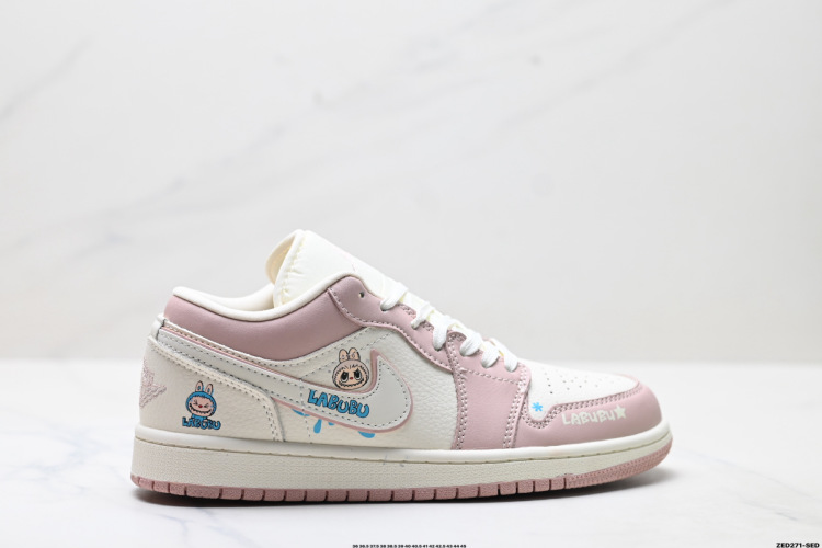 Nike Air Jordan 1 Low Labubu Casual Sneakers - Pink/White Leather 1 Nike Air Jordan 1 Low Labubu Casual Sneakers – Pink/White Leather