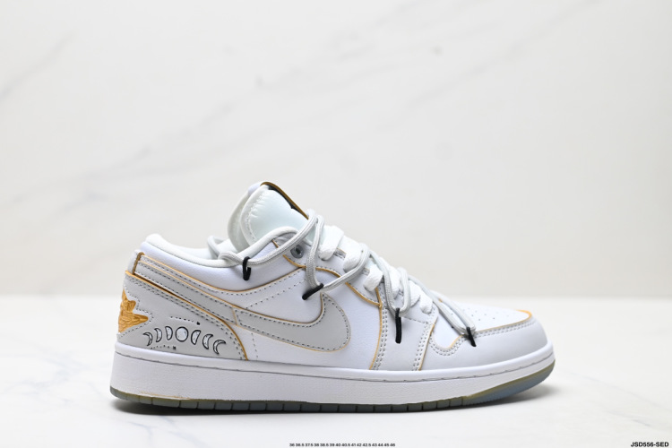 Air Jordan 1 Low Deconstructed Lace-Up Sneakers - White/Gold Edition 1 Air Jordan 1 Low Deconstructed Lace-Up Sneakers – White/Gold Edition