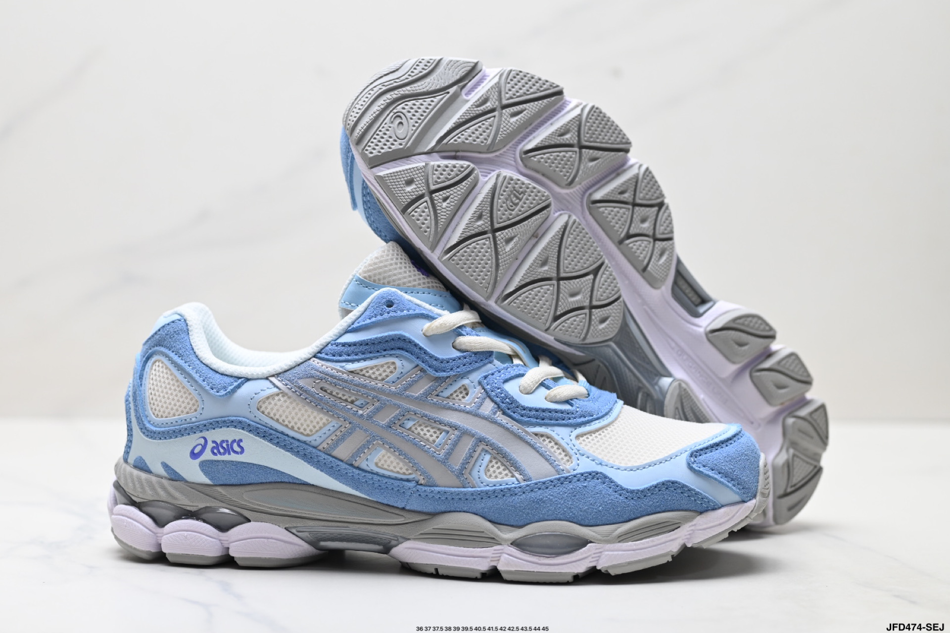 ASICS GEL-NYC 亚瑟士 透气网眼鞋面 配合部分合成革材质 采用全新AHAR+橡胶材质 更加耐磨 1203A383-107